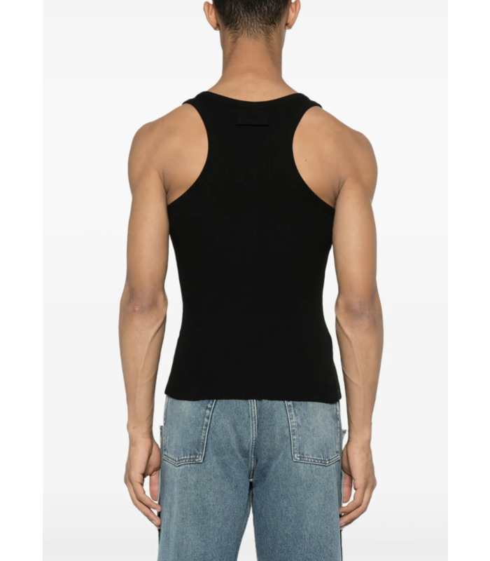 RIBBED TANK TOP WITH OVERALL BUCKLES BLACK