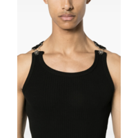 RIBBED TANK TOP WITH OVERALL BUCKLES BLACK