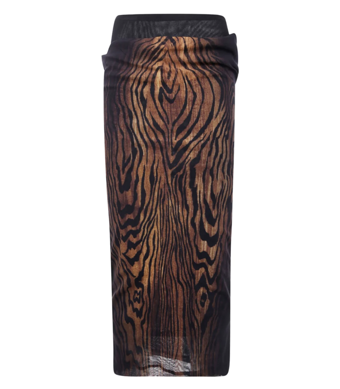 MESH SKIRT DOUBLE LAYER PRINTED "WOOD" BLACK/BROWN