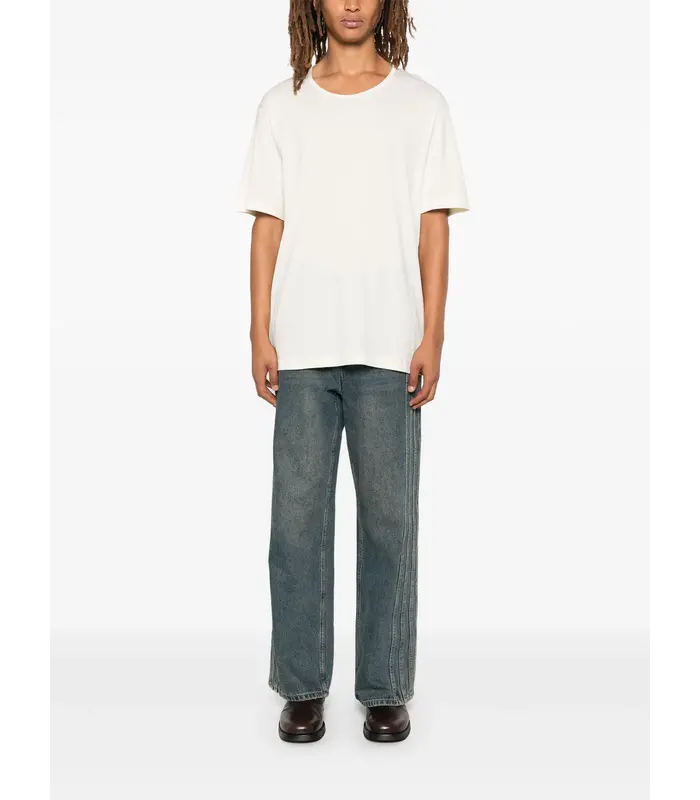 RIB U NECK T-SHIRT LIGHT CREAM