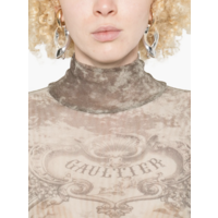 MESH BODY WITH OPEN BACK PRINTED "MÉDAILLON" LIGHTBEIGE/TAUPE