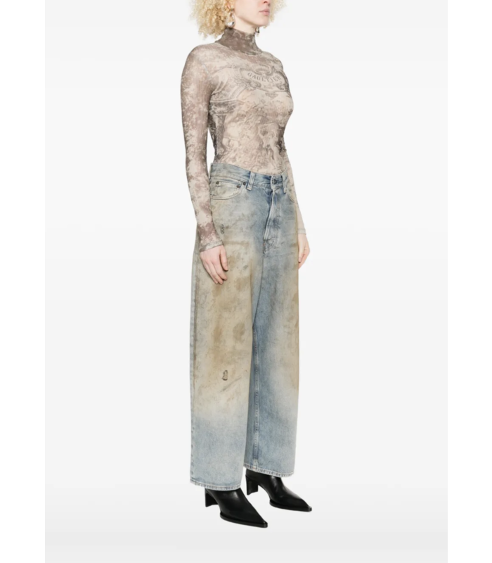 MESH BODY WITH OPEN BACK PRINTED "MÉDAILLON" LIGHTBEIGE/TAUPE