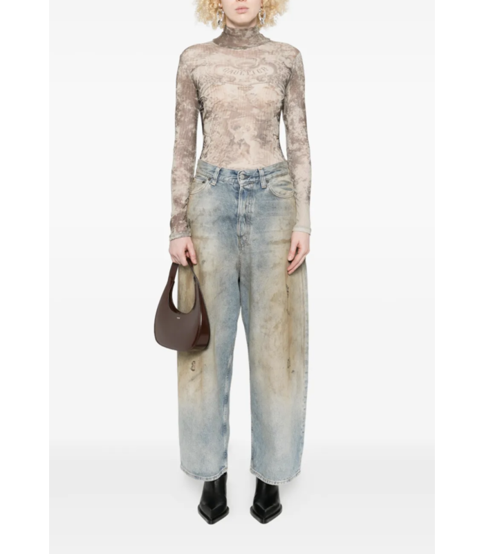 MESH BODY WITH OPEN BACK PRINTED "MÉDAILLON" LIGHTBEIGE/TAUPE
