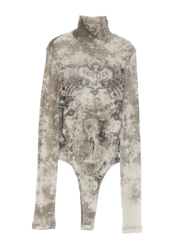 JEAN-PAUL GAULTIER mesh body with open back printed "médaillon"