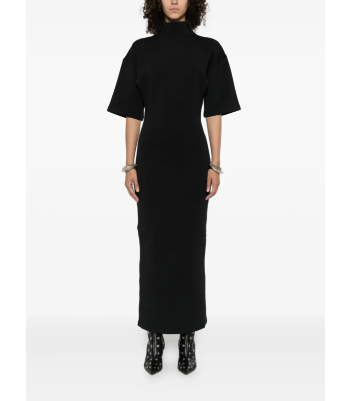 COTTON HIGH NECK LONG DRESS PRINTED "JPG" BLACK/DARKGREY