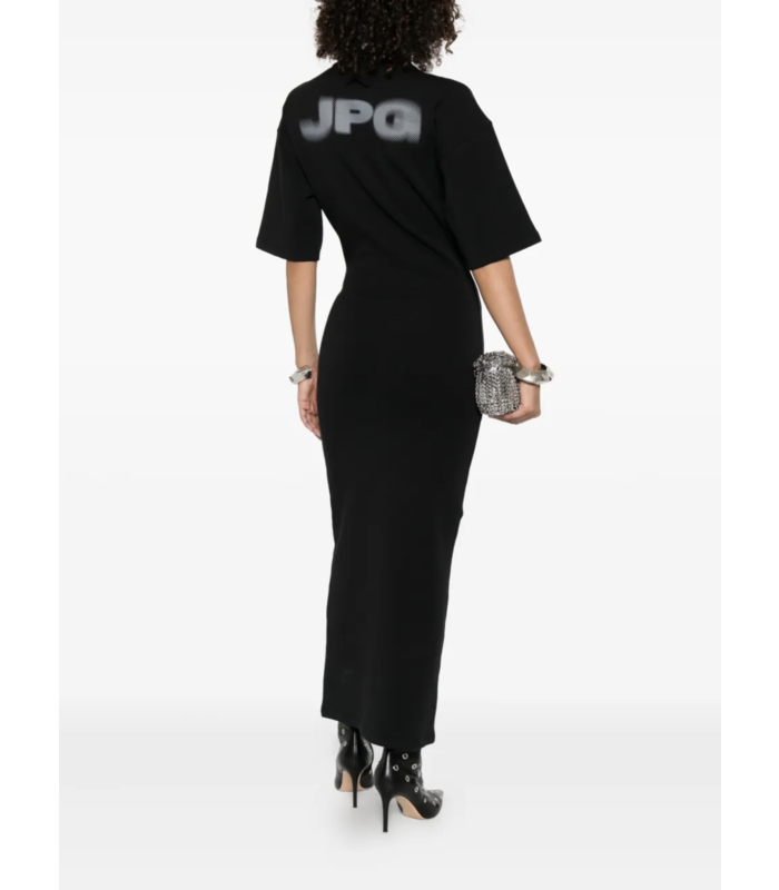 COTTON HIGH NECK LONG DRESS PRINTED "JPG" BLACK/DARKGREY