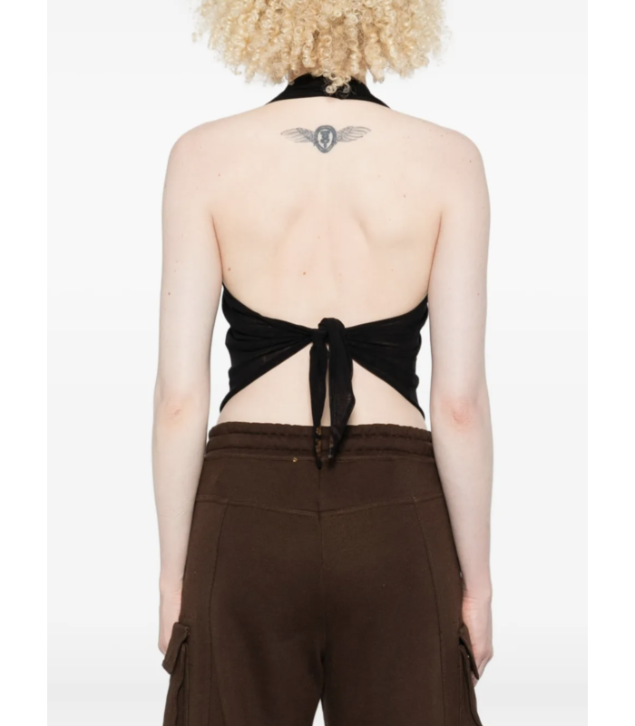 MESH SCARF TOP PRINTED "WOOD" BLACK/BROWN