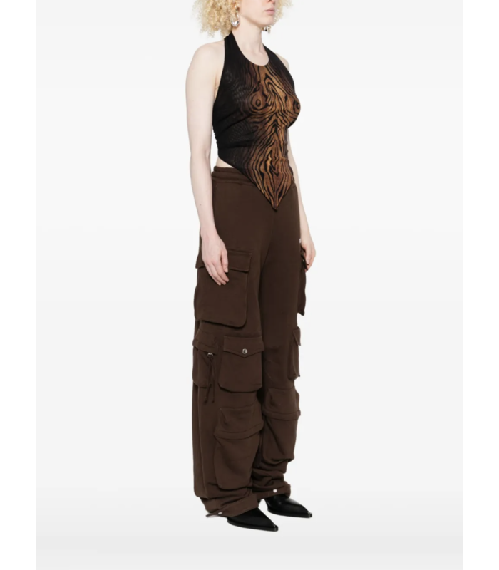MESH SCARF TOP PRINTED "WOOD" BLACK/BROWN