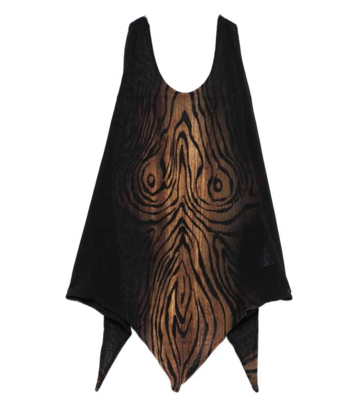 MESH SCARF TOP PRINTED "WOOD" BLACK/BROWN
