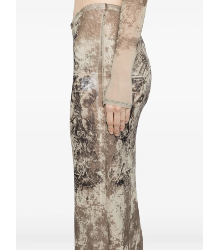 MESH LONG SKIRT PRINTED MÉDAILLON LIGHTBEIGE/TAUPE
