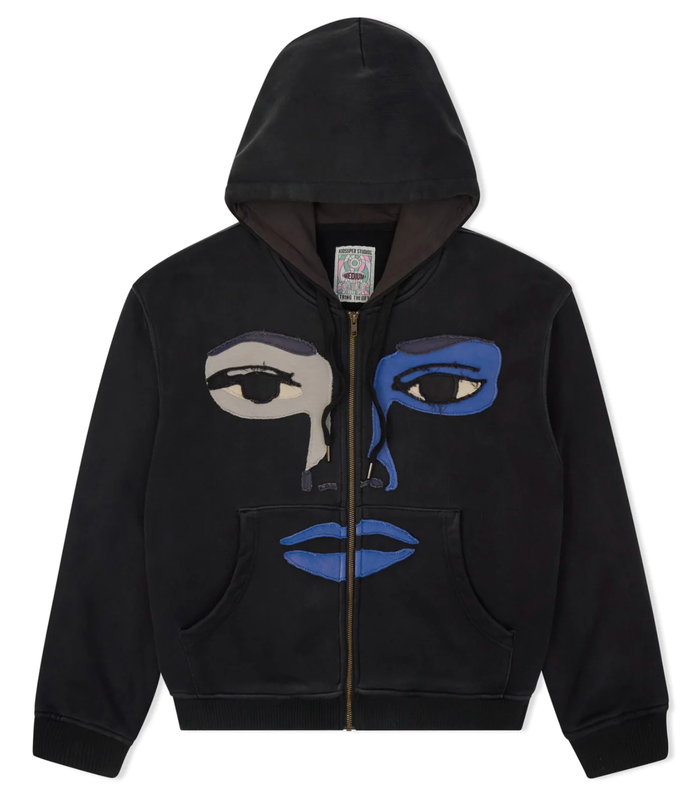 Face Patchwork heavyweight zip up Black
