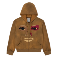 Face Patchwork heavyweight zip up Dark Brown