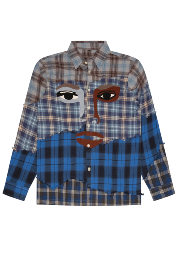 KIDSUPER face patchworked flannel blue multi KIDSUPER face patchworked flannel blue multi