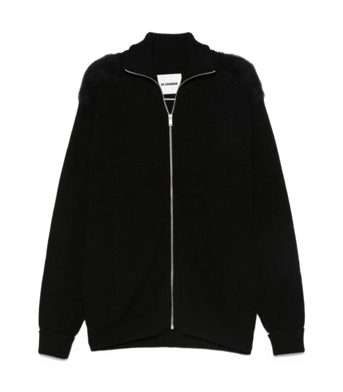 HIGH NECK ZIP UP CARDIGAN BLACK