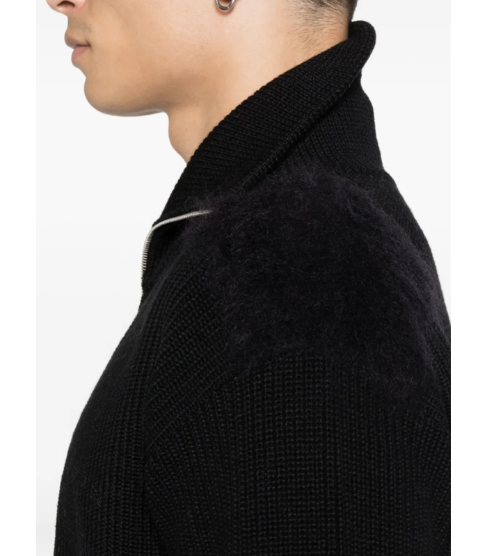 HIGH NECK ZIP UP CARDIGAN BLACK
