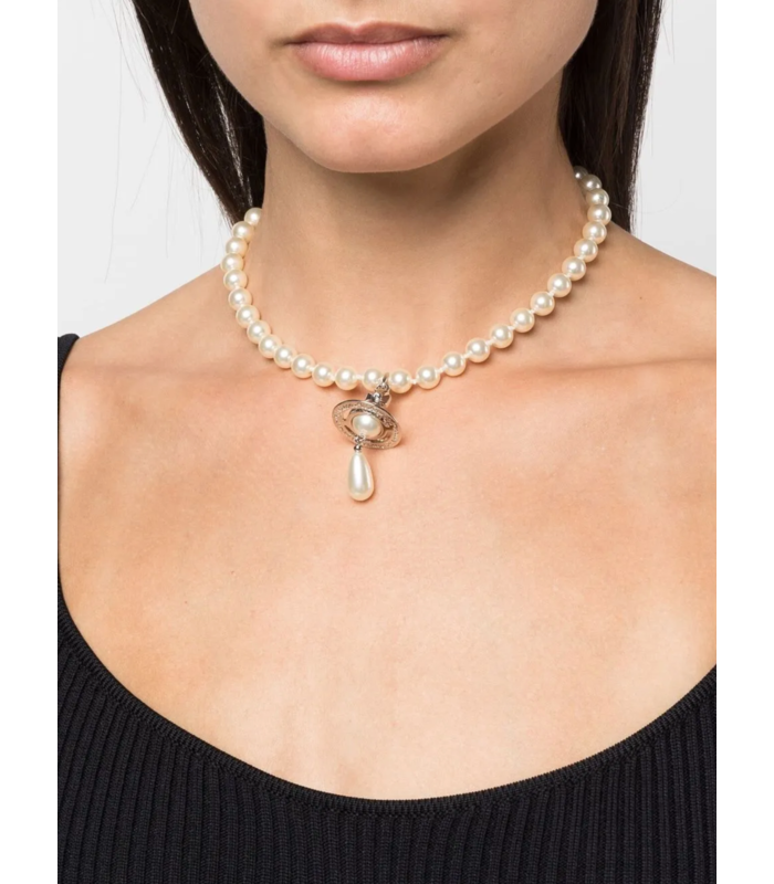 ONE ROW PEARL DROP CHOKER PLATINUM PEARL MULTI