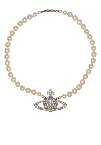 VIVIENNE WESTWOOD man bas relief pearl necklace platinum cream VIVIENNE WESTWOOD man bas relief pearl necklace platinum cream