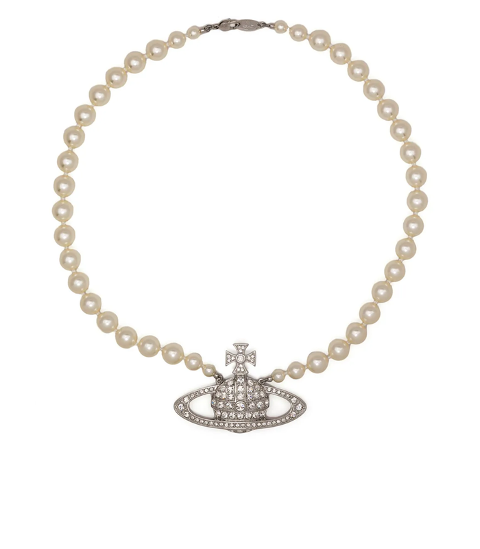 MAN BAS RELIEF PEARL NECKLACE PLATINUM CREAM