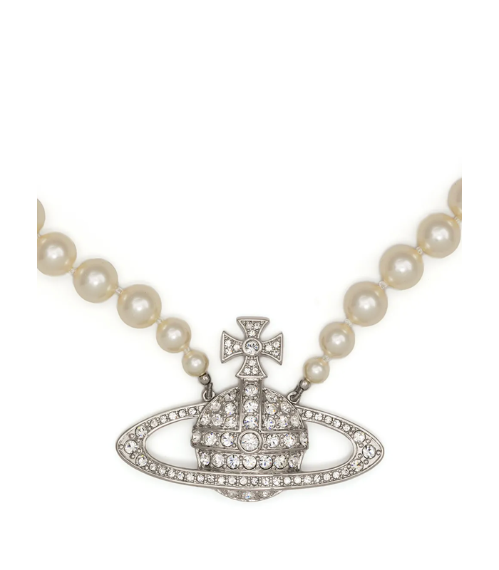 MAN BAS RELIEF PEARL NECKLACE PLATINUM CREAM