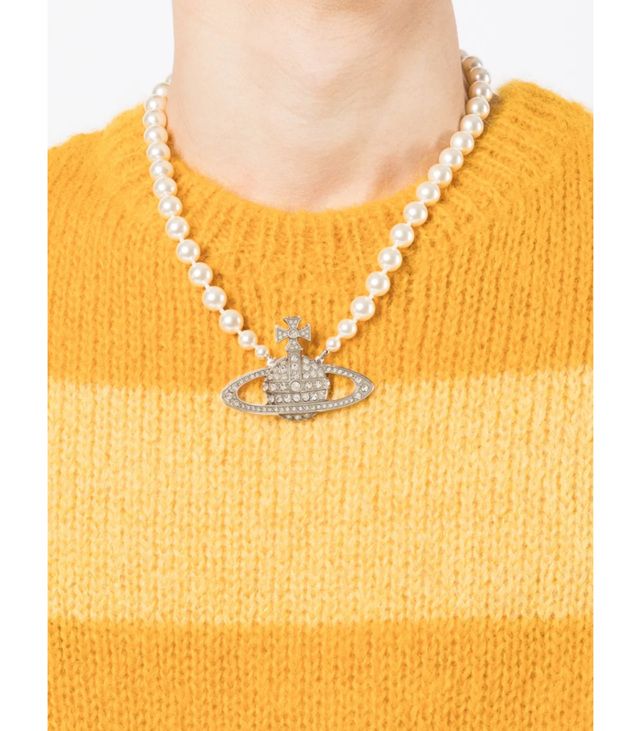 MAN BAS RELIEF PEARL NECKLACE PLATINUM CREAM