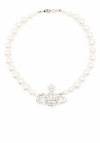 VIVIENNE WESTWOOD one row pearl bas relief platinum cream crystal