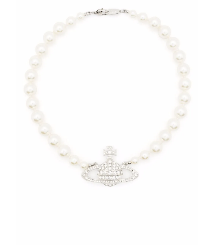 ONE ROW PEARL BAS RELIEF PLATINUM CREAM CRYSTAL