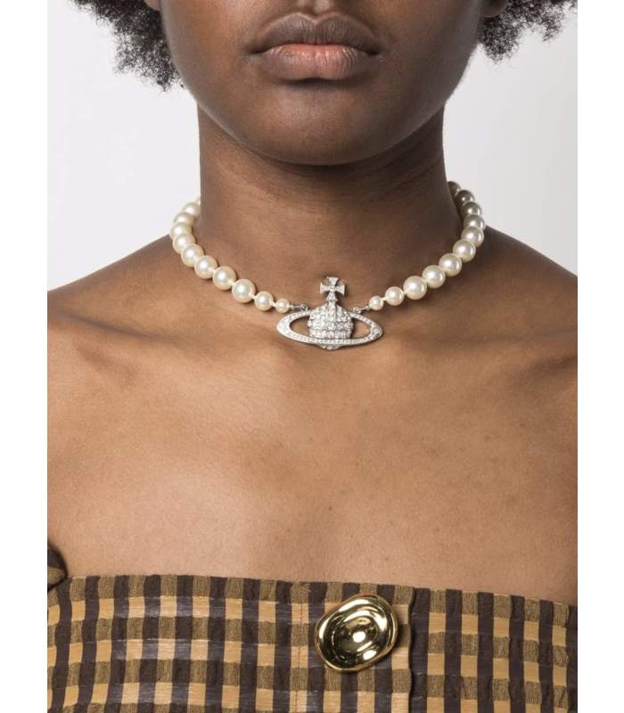 ONE ROW PEARL BAS RELIEF PLATINUM CREAM CRYSTAL