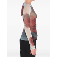 MESH BOAT NECK TOP WITH LONG SLEEVES PRINTED "BLURRY ROSES" WHITE/GREY/RED