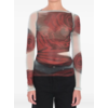 JEAN-PAUL GAULTIER MESH BOAT NECK TOP WITH LONG SLEEVES PRINTED "BLURRY ROSES" WHITE/GREY/RED