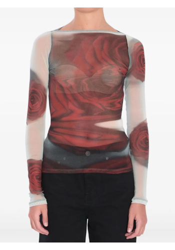 JEAN-PAUL GAULTIER mesh boat neck top blurry roses JEAN-PAUL GAULTIER mesh boat neck top blurry roses