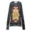 JEAN-PAUL GAULTIER MESH LONG SLEEVES TOP PRINTED "MÉDAILLON" BLACK/VINTAGEBLUE/GREEN