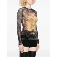 MESH LONG SLEEVES TOP PRINTED "MÉDAILLON" BLACK/VINTAGEBLUE/GREEN