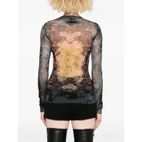 MESH LONG SLEEVES TOP PRINTED "MÉDAILLON" BLACK/VINTAGEBLUE/GREEN