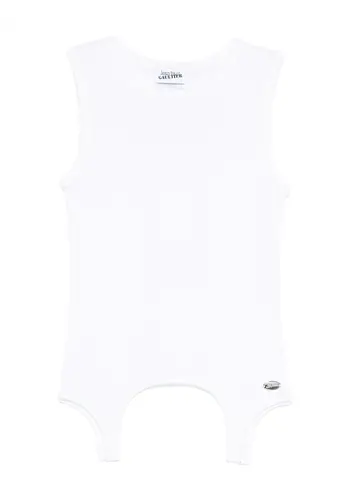 JEAN-PAUL GAULTIER cotton ribbed tank top with lingerie garter white