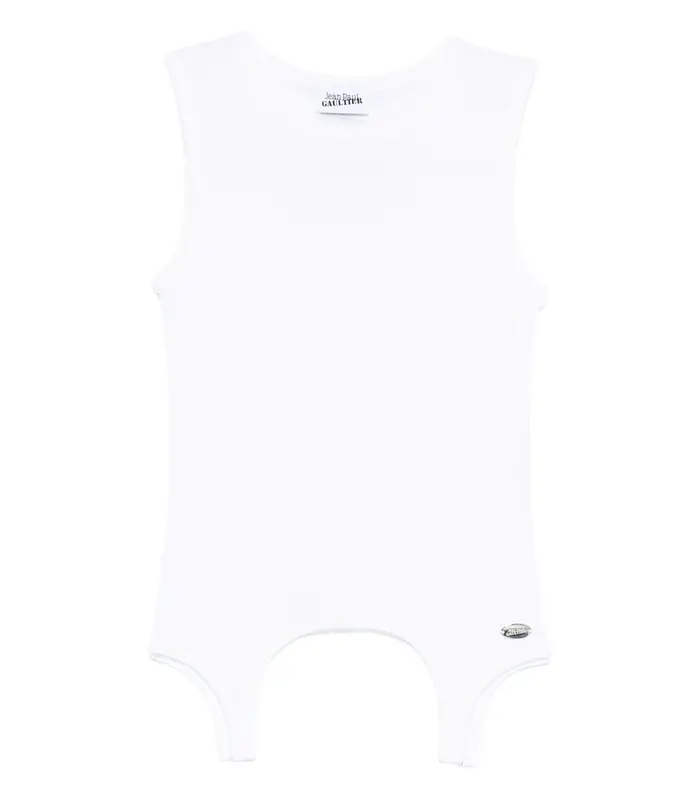 COTTON RIBBED TANK TOP WITH LINGERIE GARTER WHITE