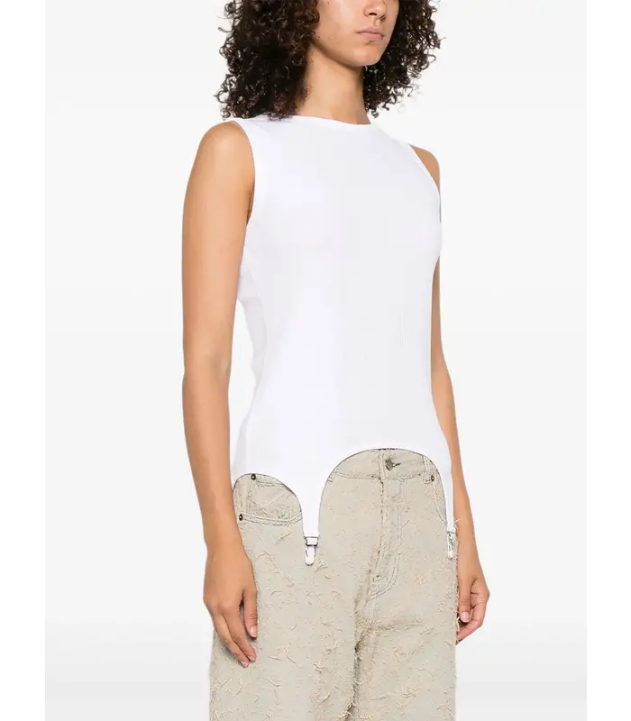 COTTON RIBBED TANK TOP WITH LINGERIE GARTER WHITE