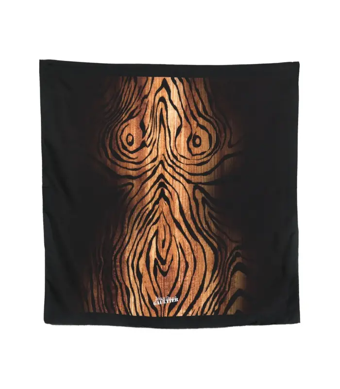 SILK SCARF PRINTED "WOOD" BLACK/BROWN