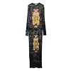 JEAN-PAUL GAULTIER MESH LONG DRESS PRINTED "MÉDAILLON" BLACK/VINTAGEBLUE/GREEN