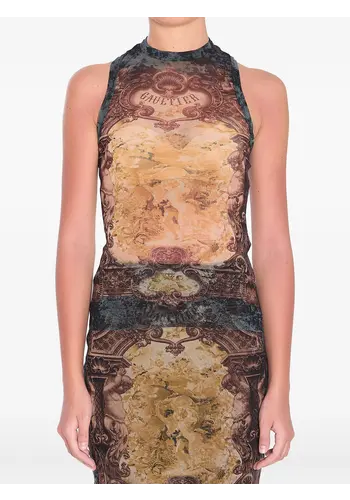JEAN-PAUL GAULTIER mesh tank top printed "médaillon" black/vintageblue/green