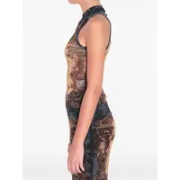 MESH TANK TOP PRINTED "MÉDAILLON" BLACK/VINTAGEBLUE/GREEN