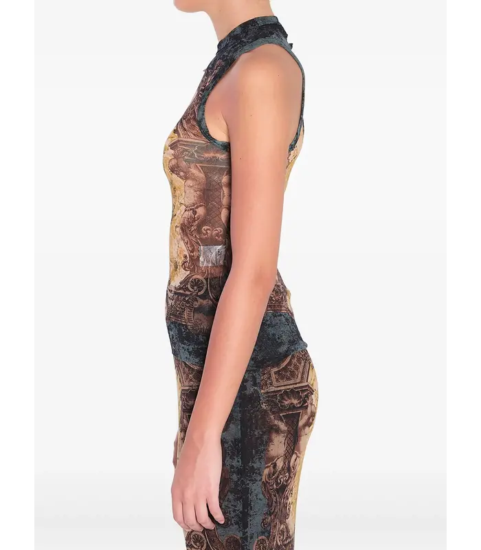 MESH TANK TOP PRINTED "MÉDAILLON" BLACK/VINTAGEBLUE/GREEN