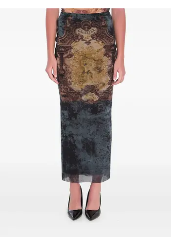 JEAN-PAUL GAULTIER mesh long skirt printed "médaillon" black/vintageblue/green
