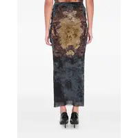 MESH LONG SKIRT PRINTED "MÉDAILLON" BLACK/VINTAGEBLUE/GREEN