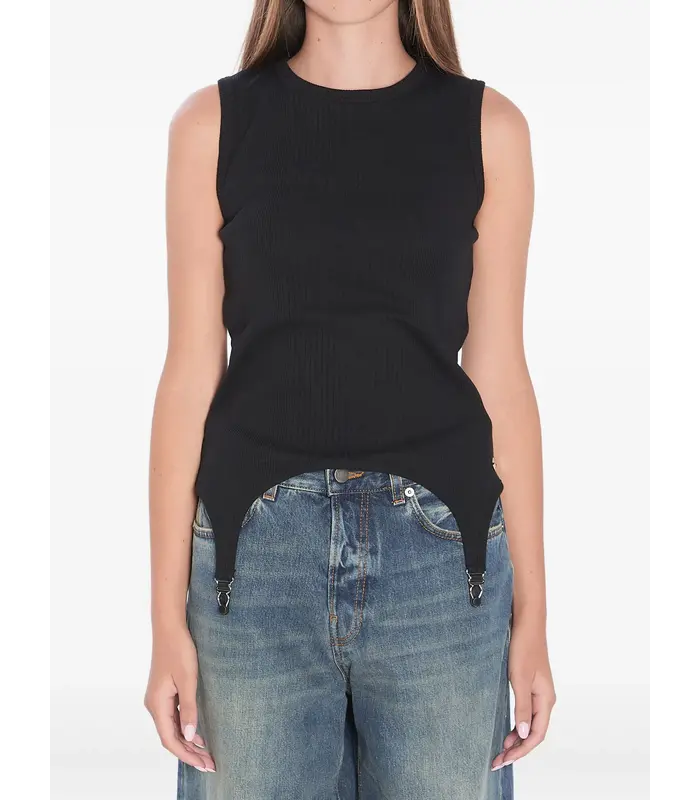 COTTON RIBBED TANK TOP WITH LINGERIE GARTER BLACK