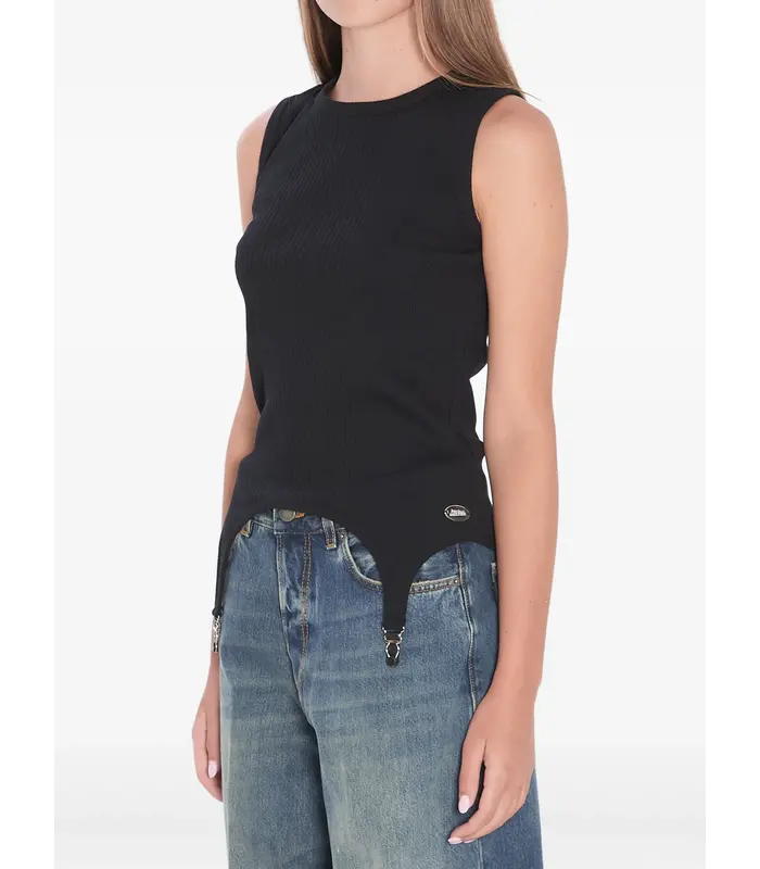 COTTON RIBBED TANK TOP WITH LINGERIE GARTER BLACK