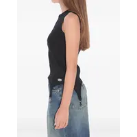 COTTON RIBBED TANK TOP WITH LINGERIE GARTER BLACK