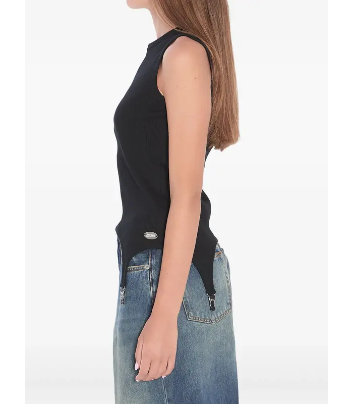 COTTON RIBBED TANK TOP WITH LINGERIE GARTER BLACK