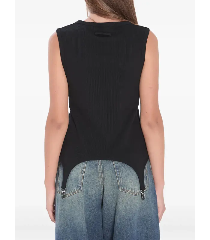 COTTON RIBBED TANK TOP WITH LINGERIE GARTER BLACK