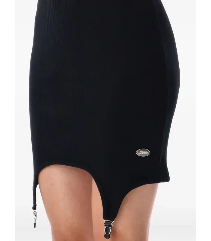 COTTON RIBBED SHORT DRESS WITH LINGERIE GARTER BLACK