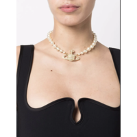 ONE ROW PEARL BAS RELIEF GOLD CREAM CRYSTAL
